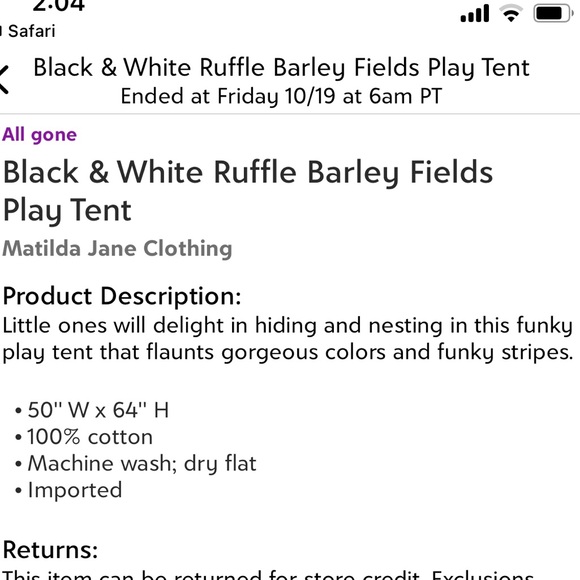 EUC Matilda Jane / Joanna Gaines Barley Fields Play Tent - Picture 3 of 7